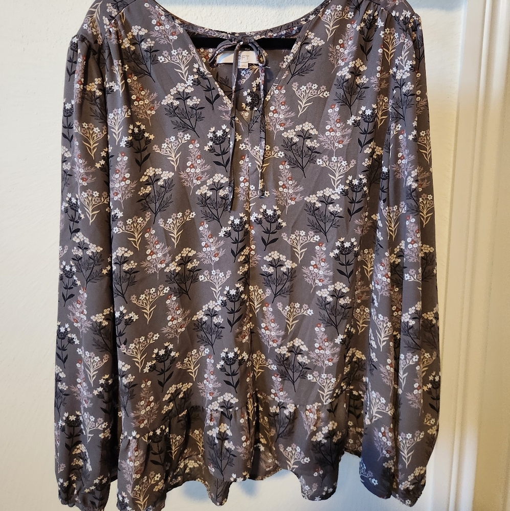 LOFT Floral Blouse - Charcoal and Cream